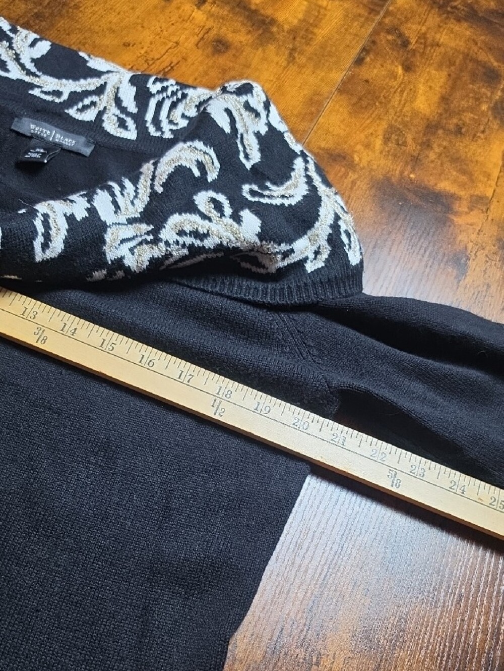 WHITE HOUSE BLACK MARKET | Black Metallic Floral Cowl Neck Wool Blend Sweater XL - Picture 5 of 8